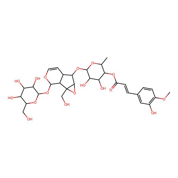 2D Structure of [4,5-Dihydroxy-6-[[2-(hydroxymethyl)-10-[3,4,5-trihydroxy-6-(hydroxymethyl)oxan-2-yl]oxy-3,9-dioxatricyclo[4.4.0.02,4]dec-7-en-5-yl]oxy]-2-methyloxan-3-yl] 3-(3-hydroxy-4-methoxyphenyl)prop-2-enoate