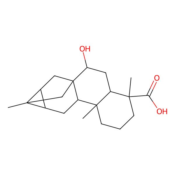 2D Structure of (1R,2R,4S,5R,9S,10S,12R,13R,14S)-2-hydroxy-5,9,13-trimethylpentacyclo[11.2.1.01,10.04,9.012,14]hexadecane-5-carboxylic acid