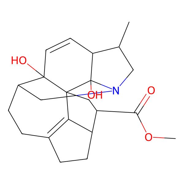 2D Structure of methyl (1R,3R,4R,10R,14S,15R,18R,19R)-18,19-dihydroxy-14-methyl-12-azahexacyclo[10.6.1.11,4.010,18.015,19.07,20]icosa-7(20),16-diene-3-carboxylate