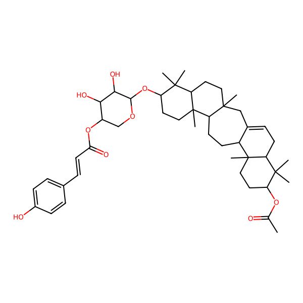 2D Structure of [6-[(19-Acetyloxy-3,7,7,11,16,20,20-heptamethyl-8-pentacyclo[13.8.0.03,12.06,11.016,21]tricos-1(23)-enyl)oxy]-4,5-dihydroxyoxan-3-yl] 3-(4-hydroxyphenyl)prop-2-enoate