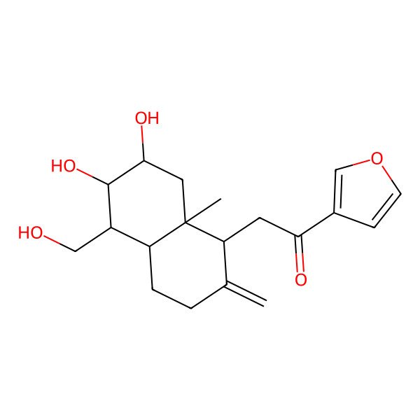 2D Structure of 1-(3-Furyl)-2-[(4abeta)-2-methylene-5alpha-(hydroxymethyl)-6alpha,7alpha-dihydroxy-8aalpha-methyldecalin-1alpha-yl]ethanone
