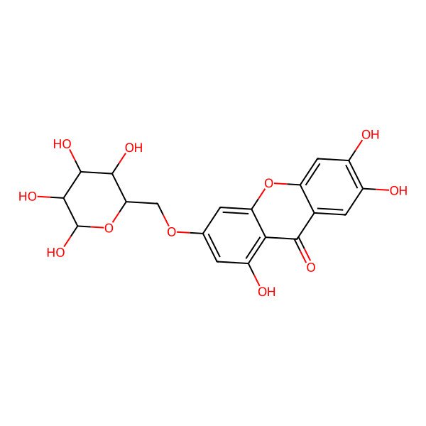 2D Structure of 1,6,7-Trihydroxy-3-[(3,4,5,6-tetrahydroxyoxan-2-yl)methoxy]xanthen-9-one