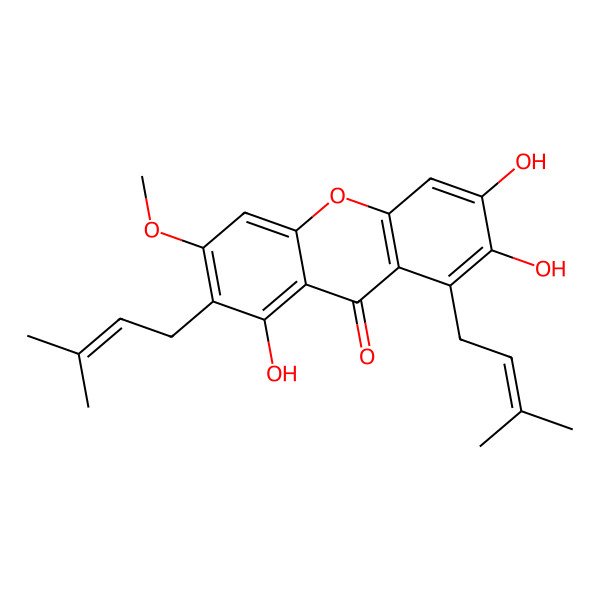 2D Structure of 1,6,7-Trihydroxy-3-methoxy-2,8-bis(3-methylbut-2-enyl)xanthen-9-one 2D Structure of 1,6,7-Trihydroxy-3-methoxy-2,8-bis(3-methylbut-2-enyl)xanthen-9-one