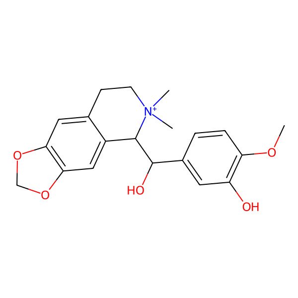 2D Structure of 5-[(6,6-dimethyl-7,8-dihydro-5H-[1,3]dioxolo[4,5-g]isoquinolin-6-ium-5-yl)-hydroxymethyl]-2-methoxyphenol