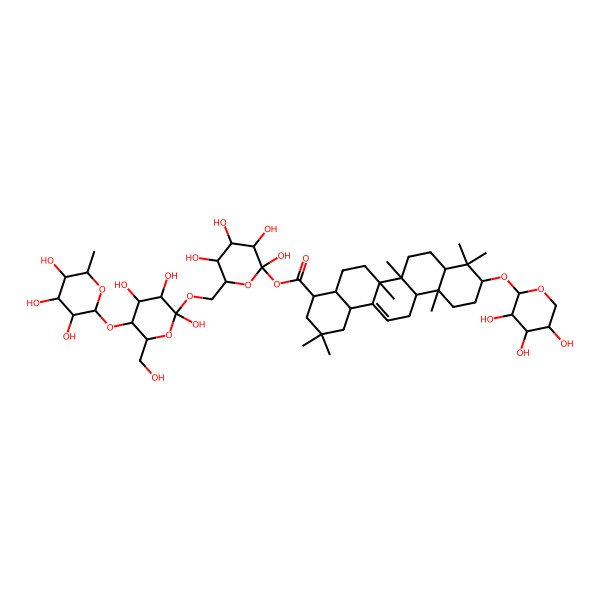 2D Structure of [(2R,3S,5S)-2,3,4,5-tetrahydroxy-6-[[(2S,3S,5S)-2,3,4-trihydroxy-6-(hydroxymethyl)-5-[(3S,4S,5S,6R)-3,4,5-trihydroxy-6-methyloxan-2-yl]oxyoxan-2-yl]oxymethyl]oxan-2-yl] (4R,6aS,6bR,10S,12aR,14bR)-2,2,6a,6b,9,9,12a-heptamethyl-10-[(3R,4R,5S)-3,4,5-trihydroxyoxan-2-yl]oxy-3,4,4a,5,6,6a,7,8,8a,10,11,12,13,14b-tetradecahydro-1H-picene-4-carboxylate