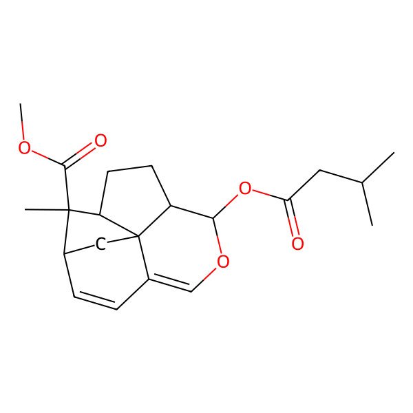 2D Structure of methyl (1S,7S,8R,11R,12S,14R)-14-methyl-7-(3-methylbutanoyloxy)-6-oxatetracyclo[9.2.1.04,12.08,12]tetradeca-2,4-diene-14-carboxylate