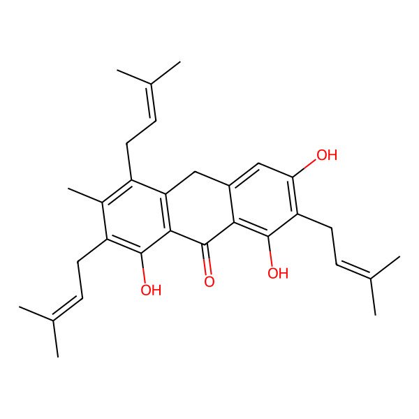 2D Structure of 1,6,8-trihydroxy-3-methyl-2,4,7-tris(3-methylbut-2-enyl)-10H-anthracen-9-one