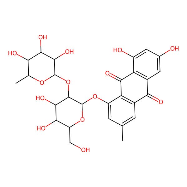 2D Structure of 1,6,8-Trihydroxy-3-methylanthraquinone 1-O-rhamnosyl(1-2)glucoside
