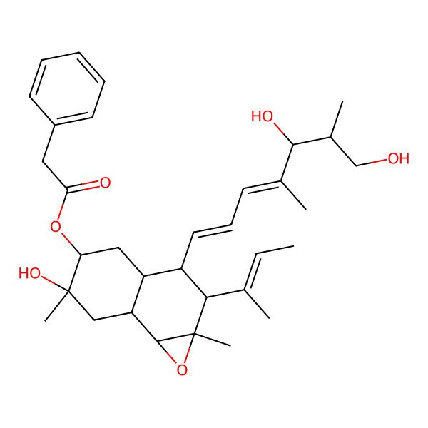 2D Structure of [2-But-2-en-2-yl-3-(5,7-dihydroxy-4,6-dimethylhepta-1,3-dienyl)-6-hydroxy-1a,6-dimethyl-2,3,3a,4,5,7,7a,7b-octahydronaphtho[1,2-b]oxiren-5-yl] 2-phenylacetate