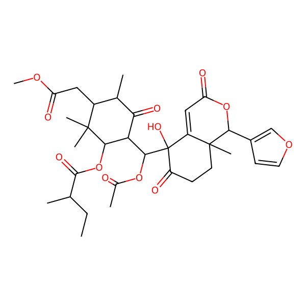 2D Structure of [6-[acetyloxy-[1-(furan-3-yl)-5-hydroxy-8a-methyl-3,6-dioxo-7,8-dihydro-1H-isochromen-5-yl]methyl]-3-(2-methoxy-2-oxoethyl)-2,2,4-trimethyl-5-oxocyclohexyl] 2-methylbutanoate