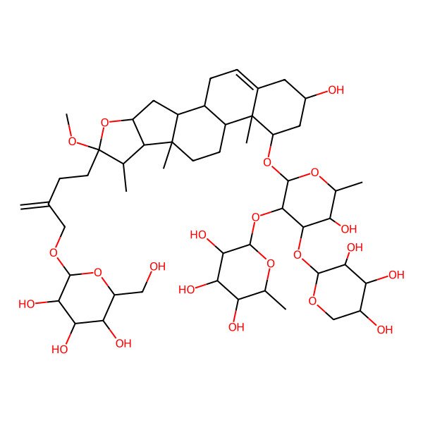 2D Structure of 2-[5-Hydroxy-2-[[16-hydroxy-6-methoxy-7,9,13-trimethyl-6-[3-[[3,4,5-trihydroxy-6-(hydroxymethyl)oxan-2-yl]oxymethyl]but-3-enyl]-5-oxapentacyclo[10.8.0.02,9.04,8.013,18]icos-18-en-14-yl]oxy]-6-methyl-4-(3,4,5-trihydroxyoxan-2-yl)oxyoxan-3-yl]oxy-6-methyloxane-3,4,5-triol