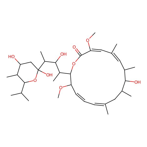 2D Structure of (3Z,5E,7R,8S,9S,11E,13E,15S,16R)-16-[(2S,3R,4S)-4-[(2R,4R,5R,6R)-2,4-dihydroxy-5-methyl-6-propan-2-yloxan-2-yl]-3-hydroxypentan-2-yl]-8-hydroxy-3,15-dimethoxy-5,7,9,11-tetramethyl-1-oxacyclohexadeca-3,5,11,13-tetraen-2-one