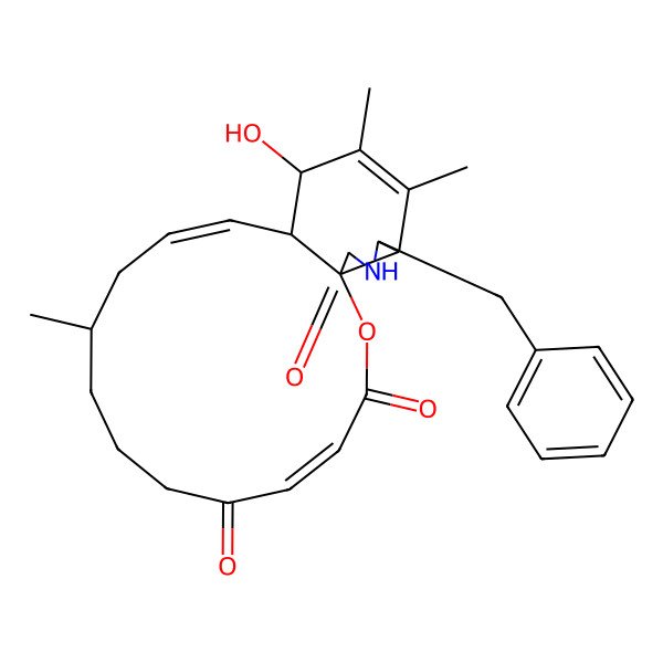 2D Structure of 19-Benzyl-15-hydroxy-10,16,17-trimethyl-2-oxa-20-azatricyclo[12.7.0.01,18]henicosa-4,12,16-triene-3,6,21-trione
