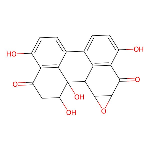 2D Structure of 5,9,10,17-Tetrahydroxy-13-oxahexacyclo[9.8.1.12,6.012,14.016,20.010,21]henicosa-1(20),2(21),3,5,16,18-hexaene-7,15-dione