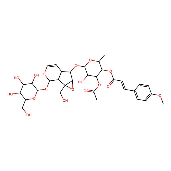 2D Structure of [(2S,3S,4S,5R,6S)-4-acetyloxy-5-hydroxy-6-[[(1R,2S,4S,5S,6S,10R)-2-(hydroxymethyl)-10-[(2R,3S,4R,5S,6S)-3,4,5-trihydroxy-6-(hydroxymethyl)oxan-2-yl]oxy-3,9-dioxatricyclo[4.4.0.02,4]dec-7-en-5-yl]oxy]-2-methyloxan-3-yl] (E)-3-(4-methoxyphenyl)prop-2-enoate