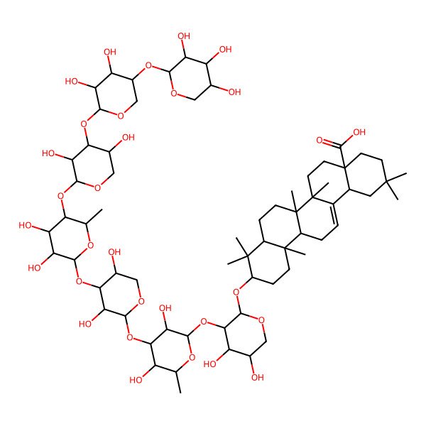 2D Structure of (4aR,6aR,6aS,6bR,8aS,10R,12aS,14bR)-10-[(2S,3R,4R,5R)-3-[(2R,3S,4R,5S,6S)-4-[(2R,3S,4R,5S)-4-[(2R,3S,4S,5S,6R)-5-[(2R,3R,4R,5S)-4-[(2R,3R,4S,5S)-3,4-dihydroxy-5-[(2R,3S,4S,5R)-3,4,5-trihydroxyoxan-2-yl]oxyoxan-2-yl]oxy-3,5-dihydroxyoxan-2-yl]oxy-3,4-dihydroxy-6-methyloxan-2-yl]oxy-3,5-dihydroxyoxan-2-yl]oxy-3,5-dihydroxy-6-methyloxan-2-yl]oxy-4,5-dihydroxyoxan-2-yl]oxy-2,2,6a,6b,9,9,12a-heptamethyl-1,3,4,5,6,6a,7,8,8a,10,11,12,13,14b-tetradecahydropicene-4a-carboxylic acid