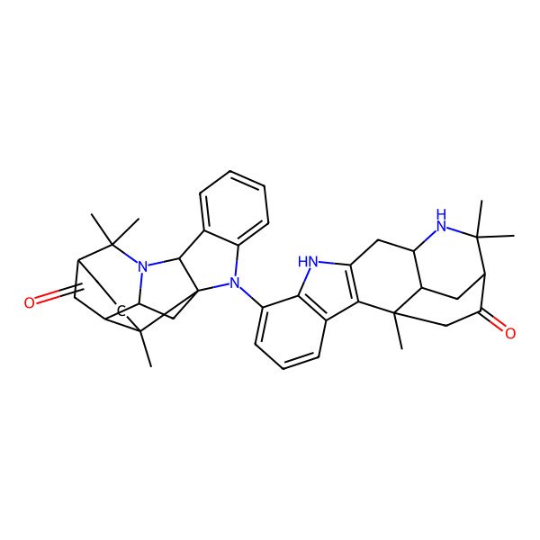 2D Structure of (1S,2R,4R,12S,18R)-14,14,18-trimethyl-5-[(1R,12R,15S,17S)-1,14,14-trimethyl-19-oxo-9,13-diazapentacyclo[13.2.2.02,10.03,8.012,17]nonadeca-2(10),3(8),4,6-tetraen-7-yl]-5,13-diazahexacyclo[13.3.1.02,13.04,12.04,18.06,11]nonadeca-6,8,10-trien-16-one