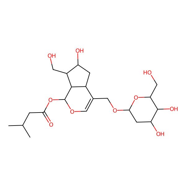 2D Structure of [(1S,4aS,6S,7S,7aS)-4-[[(2R,4R,5S,6R)-4,5-dihydroxy-6-(hydroxymethyl)oxan-2-yl]oxymethyl]-6-hydroxy-7-(hydroxymethyl)-1,4a,5,6,7,7a-hexahydrocyclopenta[c]pyran-1-yl] 3-methylbutanoate