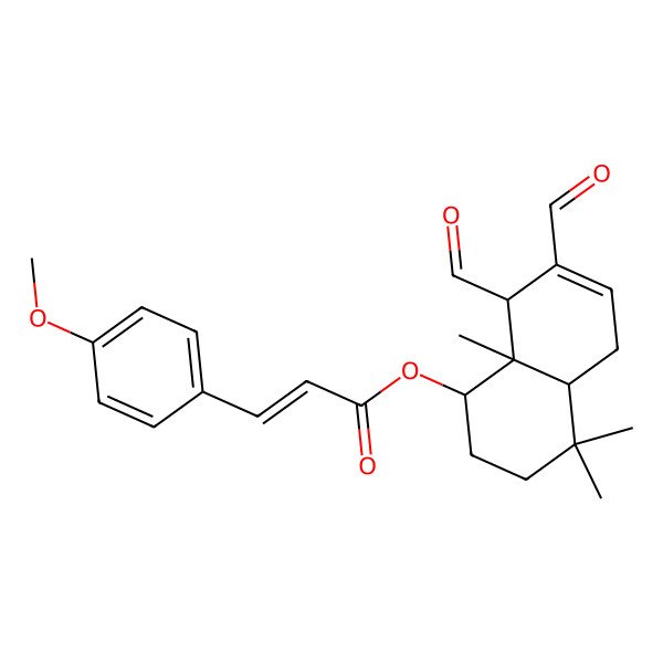 2D Structure of [(1R,4aS,8R,8aS)-7,8-diformyl-4,4,8a-trimethyl-1,2,3,4a,5,8-hexahydronaphthalen-1-yl] (E)-3-(4-methoxyphenyl)prop-2-enoate