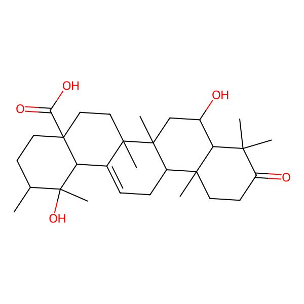 2D Structure of 1,8-dihydroxy-1,2,6a,6b,9,9,12a-heptamethyl-10-oxo-3,4,5,6,6a,7,8,8a,11,12,13,14b-dodecahydro-2H-picene-4a-carboxylic acid 2D Structure of 1,8-dihydroxy-1,2,6a,6b,9,9,12a-heptamethyl-10-oxo-3,4,5,6,6a,7,8,8a,11,12,13,14b-dodecahydro-2H-picene-4a-carboxylic acid