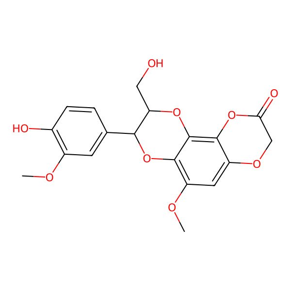 2D Structure of 3-(4-Hydroxy-3-methoxyphenyl)-2-(hydroxymethyl)-5-methoxy-2,3-dihydro-[1,4]dioxino[2,3-h][1,4]benzodioxin-9-one