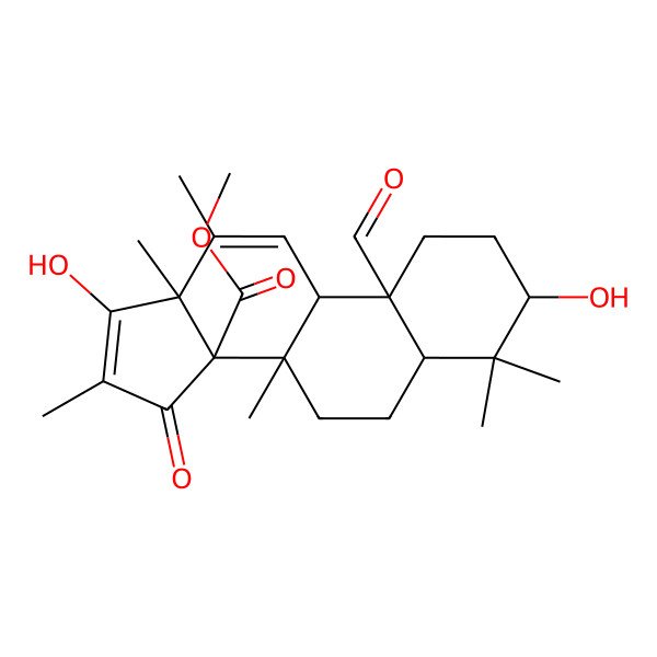 2D Structure of methyl (3S,5R,8S,9R,10S,13R,14R)-10-formyl-3,17-dihydroxy-4,4,8,12,13,16-hexamethyl-15-oxo-2,3,5,6,7,9-hexahydro-1H-cyclopenta[a]phenanthrene-14-carboxylate