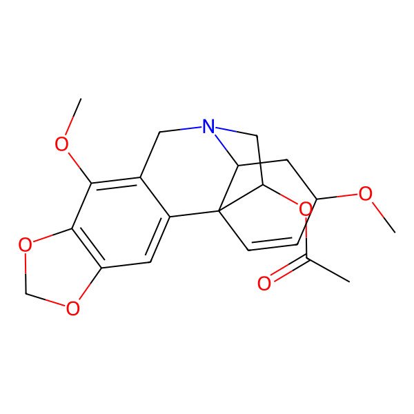 2D Structure of [(1R,13R,15R,18R)-9,15-dimethoxy-5,7-dioxa-12-azapentacyclo[10.5.2.01,13.02,10.04,8]nonadeca-2,4(8),9,16-tetraen-18-yl] acetate