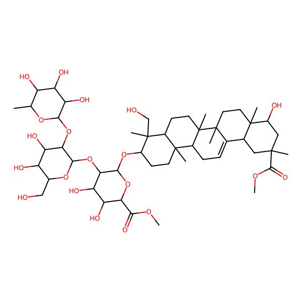 2D Structure of Methyl 5-[4,5-dihydroxy-6-(hydroxymethyl)-3-(3,4,5-trihydroxy-6-methyloxan-2-yl)oxyoxan-2-yl]oxy-3,4-dihydroxy-6-[[9-hydroxy-4-(hydroxymethyl)-11-methoxycarbonyl-4,6a,6b,8a,11,14b-hexamethyl-1,2,3,4a,5,6,7,8,9,10,12,12a,14,14a-tetradecahydropicen-3-yl]oxy]oxane-2-carboxylate