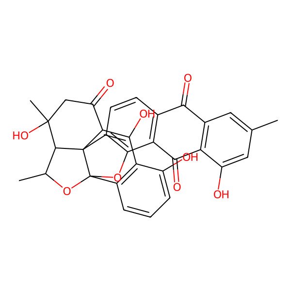 2D Structure of (1R,18R,19R,31S)-7,19,23,25-tetrahydroxy-9,19,31-trimethyl-2,30-dioxaoctacyclo[16.11.2.01,17.03,16.04,13.06,11.017,22.024,29]hentriaconta-3(16),4(13),6(11),7,9,14,22,24(29),25,27-decaene-5,12,21-trione