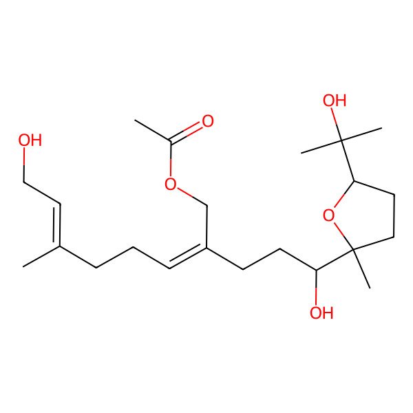 2D Structure of [8-Hydroxy-2-[3-hydroxy-3-[5-(2-hydroxypropan-2-yl)-2-methyloxolan-2-yl]propyl]-6-methylocta-2,6-dienyl] acetate