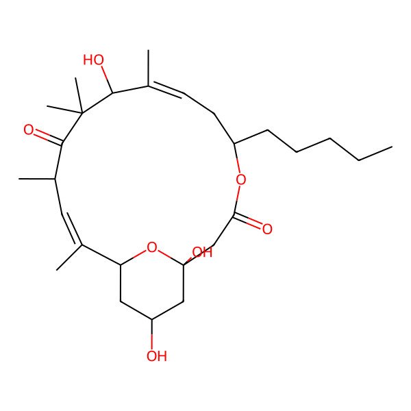 2D Structure of 1,9,17-Trihydroxy-8,10,10,12,14-pentamethyl-5-pentyl-4,19-dioxabicyclo[13.3.1]nonadeca-7,13-diene-3,11-dione