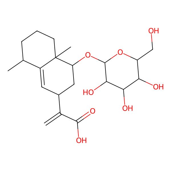2D Structure of 2-[(2R,4S,4aS,8S)-4a,8-dimethyl-4-[(2R,3R,4S,5R,6R)-3,4,5-trihydroxy-6-(hydroxymethyl)oxan-2-yl]oxy-3,4,5,6,7,8-hexahydro-2H-naphthalen-2-yl]prop-2-enoic acid