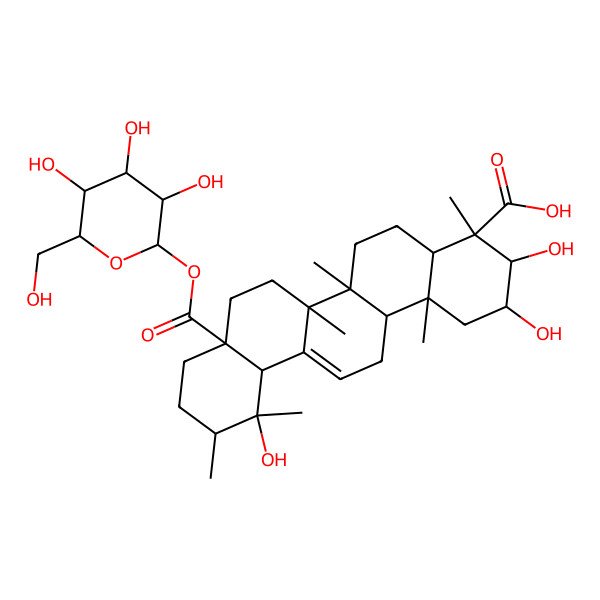 2D Structure of 2,3,12-Trihydroxy-4,6a,6b,11,12,14b-hexamethyl-8a-[3,4,5-trihydroxy-6-(hydroxymethyl)oxan-2-yl]oxycarbonyl-1,2,3,4a,5,6,7,8,9,10,11,12a,14,14a-tetradecahydropicene-4-carboxylic acid