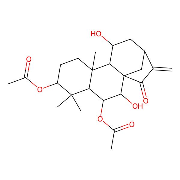 2D Structure of (3-Acetyloxy-2,11-dihydroxy-5,5,9-trimethyl-14-methylidene-15-oxo-6-tetracyclo[11.2.1.01,10.04,9]hexadecanyl) acetate