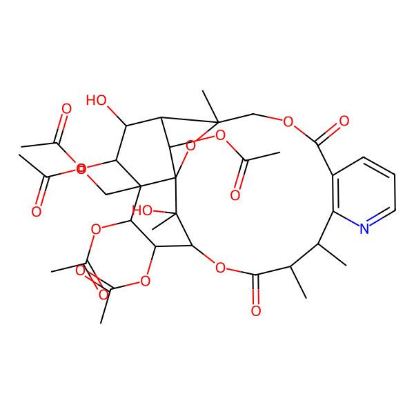 2D Structure of [(1S,3R,17S,18R,19R,20R,21S,22S,23R,24R,25S)-18,19,21,24-tetraacetyloxy-22,25-dihydroxy-3,13,14,25-tetramethyl-6,15-dioxo-2,5,16-trioxa-11-azapentacyclo[15.7.1.01,20.03,23.07,12]pentacosa-7(12),8,10-trien-20-yl]methyl acetate