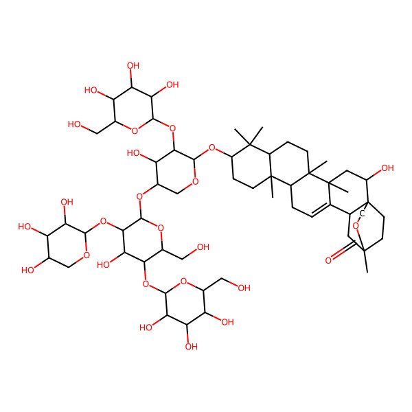 2D Structure of (1S,2R,4S,5R,8R,10S,13R,14R,18S,20S)-2-hydroxy-10-[(2S,3R,4S,5S)-4-hydroxy-5-[(2R,3R,4R,5S,6R)-4-hydroxy-6-(hydroxymethyl)-5-[(2S,3R,4S,5S,6R)-3,4,5-trihydroxy-6-(hydroxymethyl)oxan-2-yl]oxy-3-[(2S,3R,4S,5S)-3,4,5-trihydroxyoxan-2-yl]oxyoxan-2-yl]oxy-3-[(2S,3R,4S,5S,6R)-3,4,5-trihydroxy-6-(hydroxymethyl)oxan-2-yl]oxyoxan-2-yl]oxy-4,5,9,9,13,20-hexamethyl-22-oxahexacyclo[18.3.2.01,18.04,17.05,14.08,13]pentacos-16-en-21-one