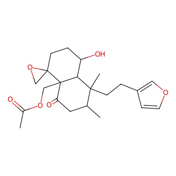2D Structure of [(1S,4R,4aS,7R,8S,8aR)-8-[2-(furan-3-yl)ethyl]-1-hydroxy-7,8-dimethyl-5-oxospiro[1,2,3,6,7,8a-hexahydronaphthalene-4,2'-oxirane]-4a-yl]methyl acetate