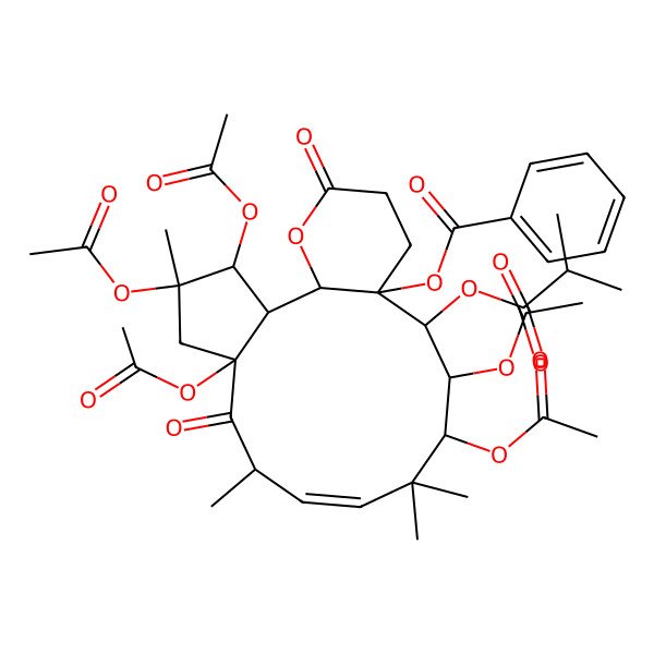 2D Structure of [3,4,6,12,13-Pentaacetyloxy-4,8,11,11-tetramethyl-14-(2-methylpropanoyloxy)-7,18-dioxo-19-oxatricyclo[13.4.0.02,6]nonadec-9-en-15-yl] benzoate