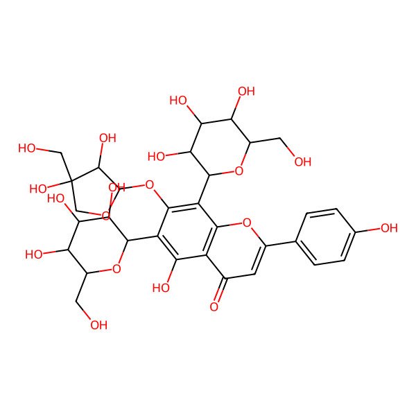 2D Structure of 7-[3,4-Dihydroxy-4-(hydroxymethyl)oxolan-2-yl]oxy-5-hydroxy-2-(4-hydroxyphenyl)-6,8-bis[3,4,5-trihydroxy-6-(hydroxymethyl)oxan-2-yl]chromen-4-one