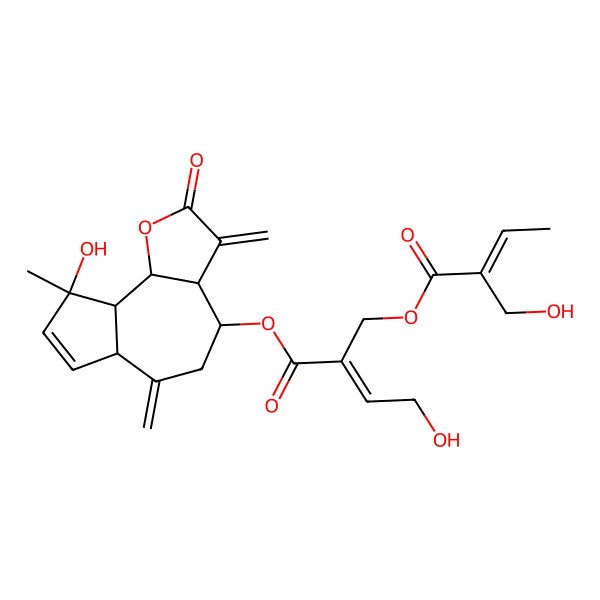 2D Structure of [(3aR,4R,6aS,9S,9aS,9bR)-9-hydroxy-9-methyl-3,6-dimethylidene-2-oxo-3a,4,5,6a,9a,9b-hexahydroazuleno[4,5-b]furan-4-yl] (E)-4-hydroxy-2-[[(E)-2-(hydroxymethyl)but-2-enoyl]oxymethyl]but-2-enoate