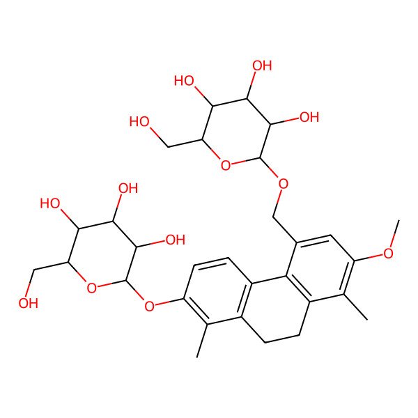 2D Structure of 2-(Hydroxymethyl)-6-[[2-methoxy-1,8-dimethyl-7-[3,4,5-trihydroxy-6-(hydroxymethyl)oxan-2-yl]oxy-9,10-dihydrophenanthren-4-yl]methoxy]oxane-3,4,5-triol