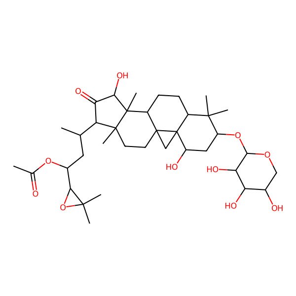 2D Structure of [(1R,3R)-3-[(1S,3S,4S,6S,8S,11R,12S,13R,15R,16R)-4,13-dihydroxy-7,7,12,16-tetramethyl-14-oxo-6-[(2S,3R,4S,5R)-3,4,5-trihydroxyoxan-2-yl]oxy-15-pentacyclo[9.7.0.01,3.03,8.012,16]octadecanyl]-1-[(2R)-3,3-dimethyloxiran-2-yl]butyl] acetate