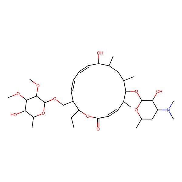 2D Structure of 6-[4-(Dimethylamino)-3-hydroxy-6-methyloxan-2-yl]oxy-16-ethyl-10-hydroxy-15-[(5-hydroxy-3,4-dimethoxy-6-methyloxan-2-yl)oxymethyl]-5,7,9-trimethyl-1-oxacyclohexadeca-3,11,13-trien-2-one