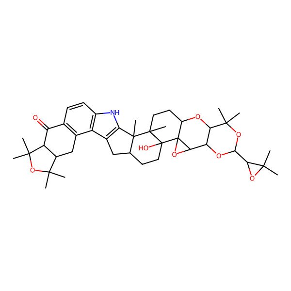 2D Structure of 28-(3,3-Dimethyloxiran-2-yl)-22-hydroxy-1,10,10,12,12,30,30,36-octamethyl-11,24,27,29,32-pentaoxa-3-azadecacyclo[17.17.0.02,17.04,16.07,15.09,13.022,36.023,25.023,33.026,31]hexatriaconta-2(17),4(16),5,7(15)-tetraen-8-one