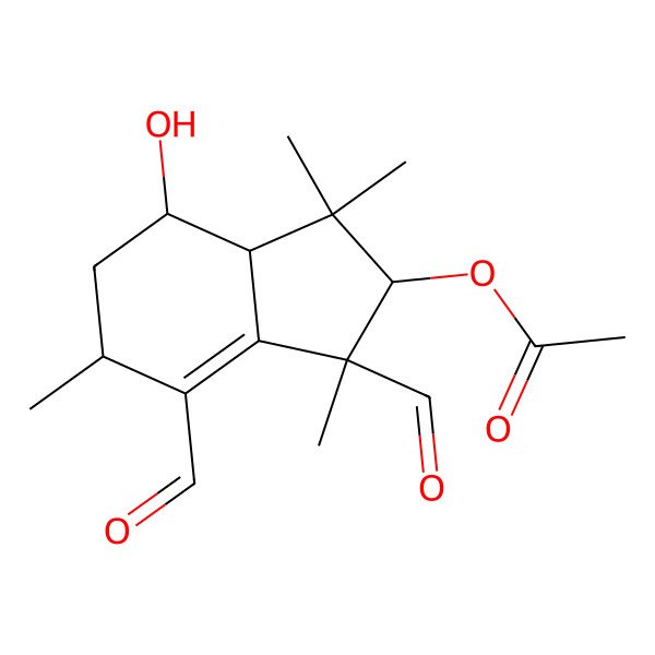 2D Structure of (1,7-diformyl-4-hydroxy-1,3,3,6-tetramethyl-3a,4,5,6-tetrahydro-2H-inden-2-yl) acetate