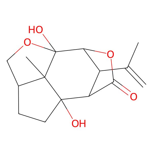 2D Structure of 1,7-Dihydroxy-12-methyl-13-prop-1-en-2-yl-2,10-dioxatetracyclo[5.4.1.18,11.04,12]tridecan-9-one