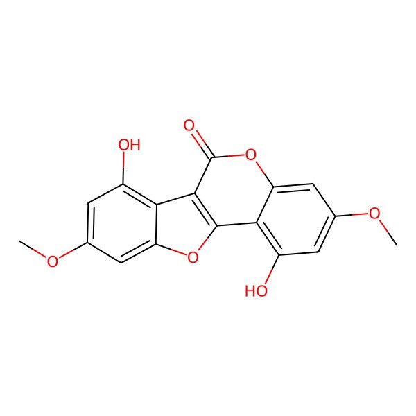 2D Structure of 1,7-Dihydroxy-3,9-dimethoxy-[1]benzofuro[3,2-c]chromen-6-one