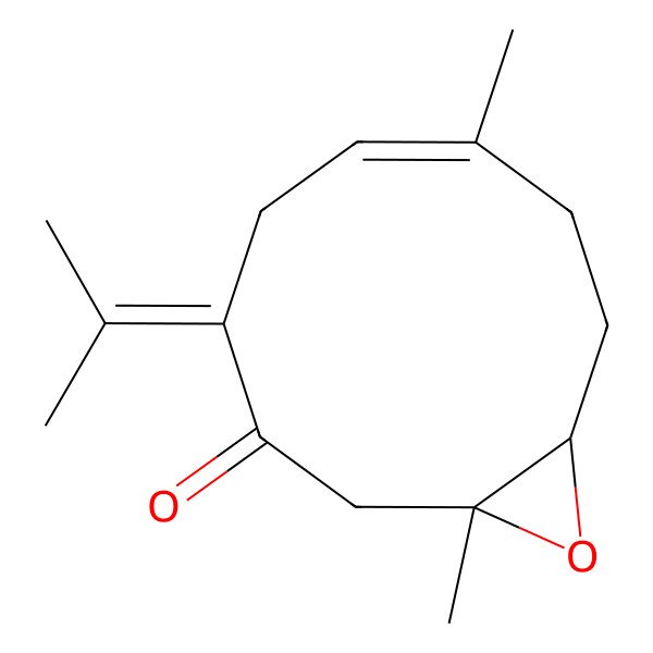 2D Structure of 1,7-Dimethyl-4-propan-2-ylidene-11-oxabicyclo[8.1.0]undec-6-en-3-one
