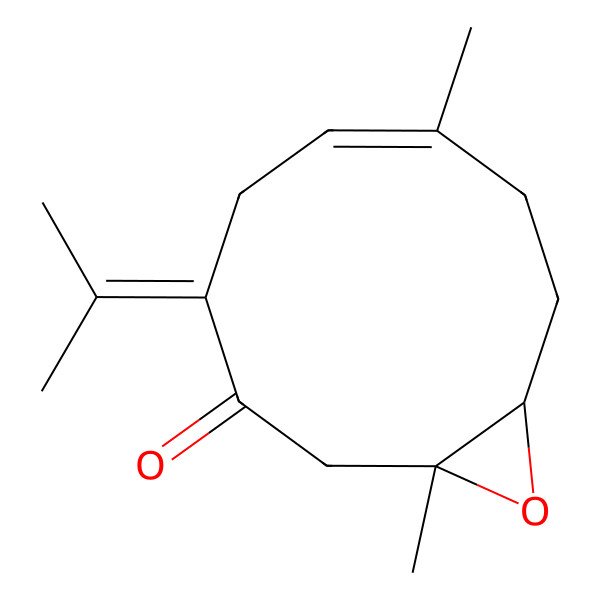 2D Structure of 1,7-Dimethyl-4-(1-methylethylidene)-11-oxabicyclo[8.1.0]undec-6-en-3-one