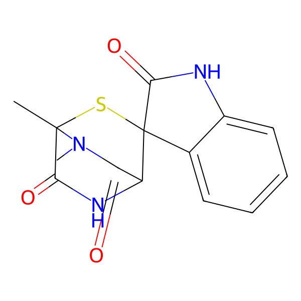 2D Structure of 1',7'-dimethylspiro[1H-indole-3,3'-2-thia-5,7-diazabicyclo[2.2.2]octane]-2,6',8'-trione